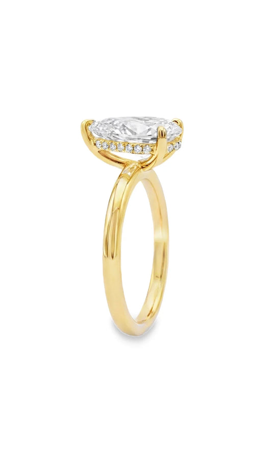 Pear Brilliant-Cut Diamond Hidden Halo Solitaire Ring in 18K Yellow Gold
