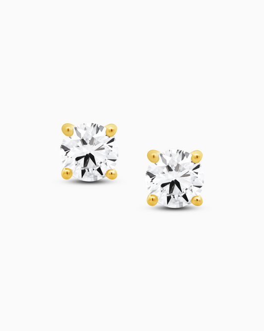 2 CTW Lab Diamond Solitaire Stud Earrings in 18K Yellow Gold (4-Prong Basket, EF/VS)