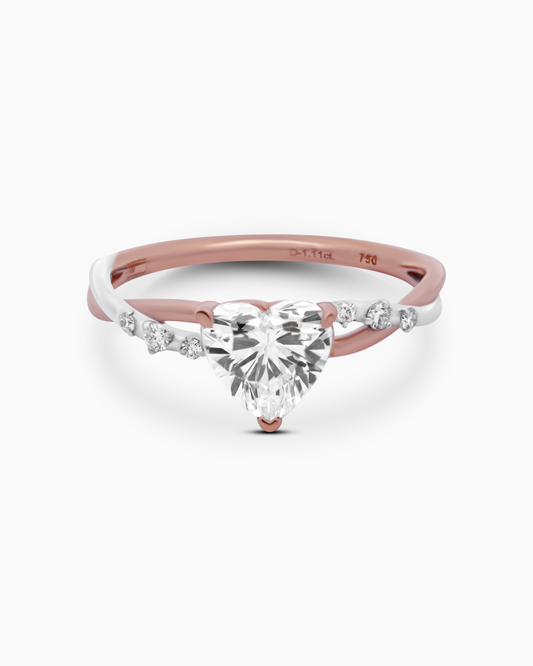 Classic Heart Diamond Ring 1ct 18K Two-Tone Gold