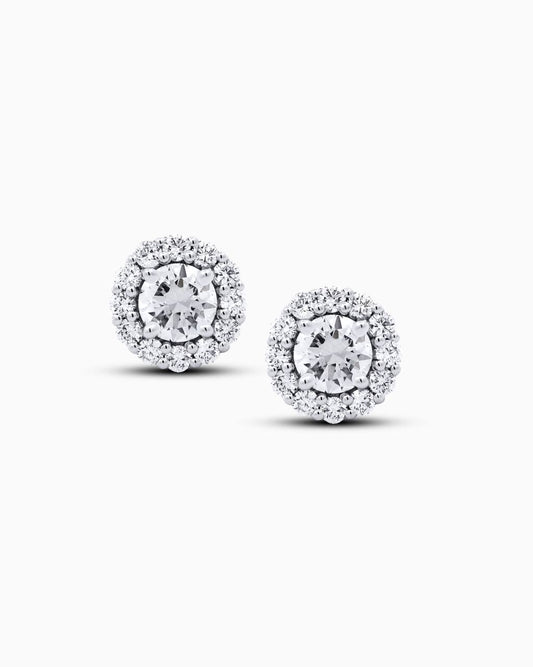 0.95 CTW Natural Diamond Cluster Stud Earrings – 18K White Gold
