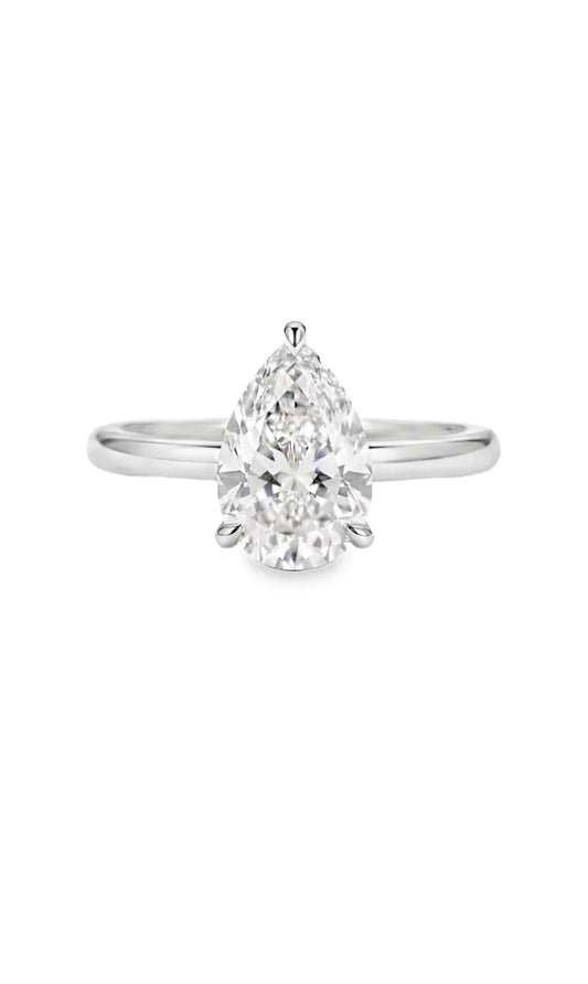 Pear Brilliant-Cut Diamond Hidden Halo Solitaire Ring in 18K Yellow Gold