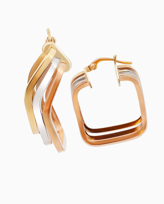 18K Tri-Color Gold Earrings - 2.79g