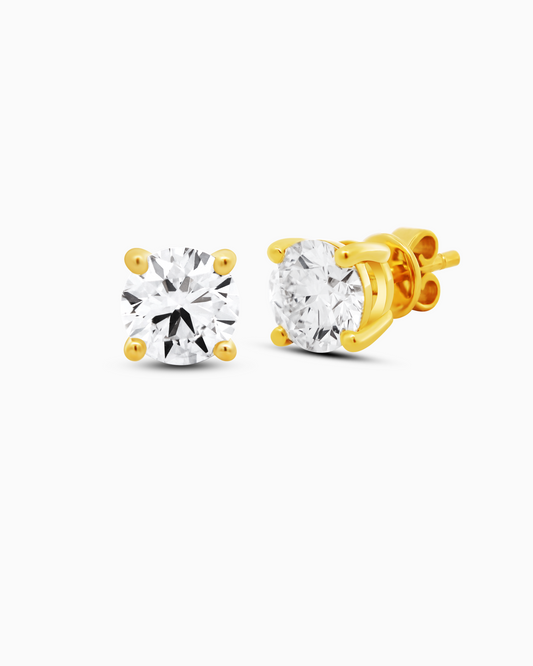 2 CTW Lab Diamond Solitaire Stud Earrings in 18K Yellow Gold (4-Prong Basket, EF/VS)
